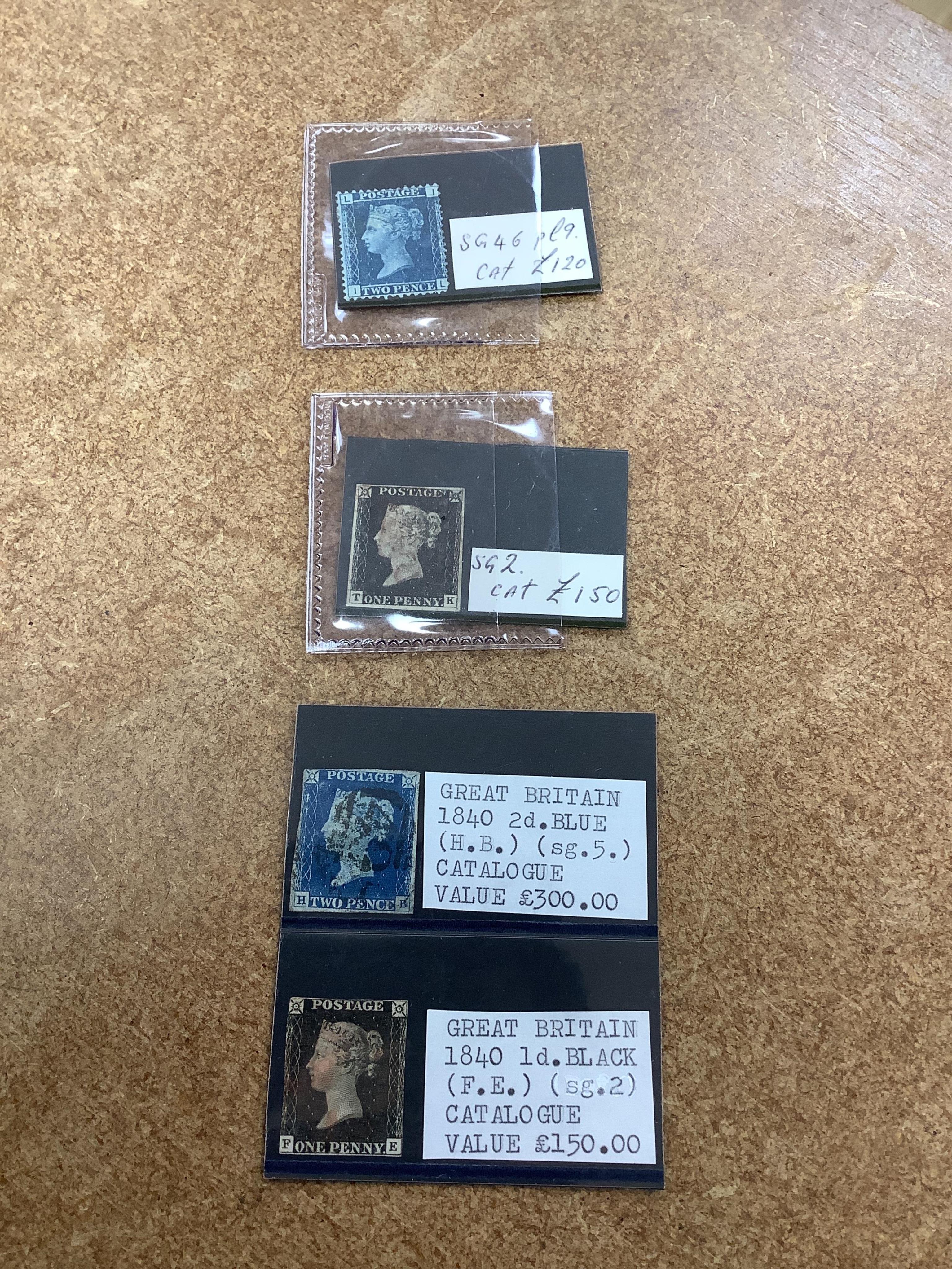 Nine stamps including Penny Blues and Penny Blacks